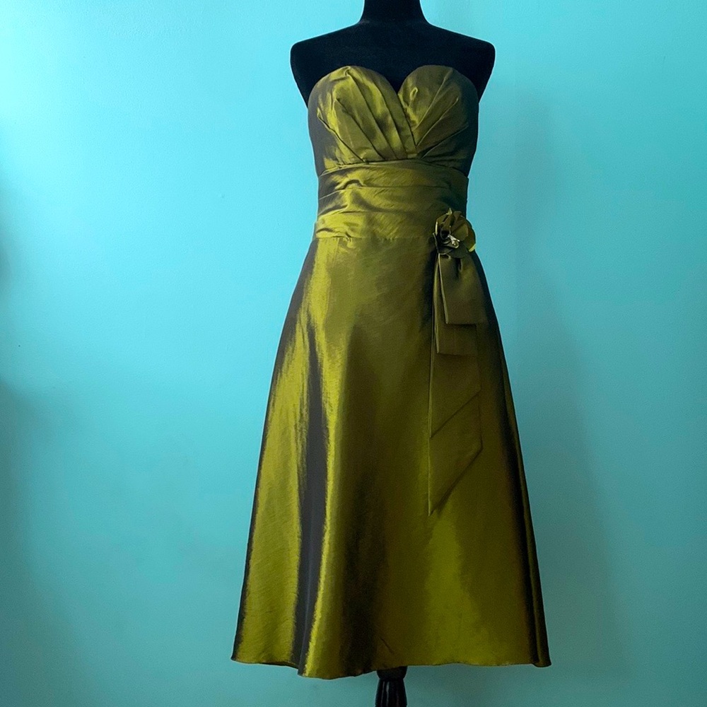 Vintage Green Satin Strapless Cocktail Dress